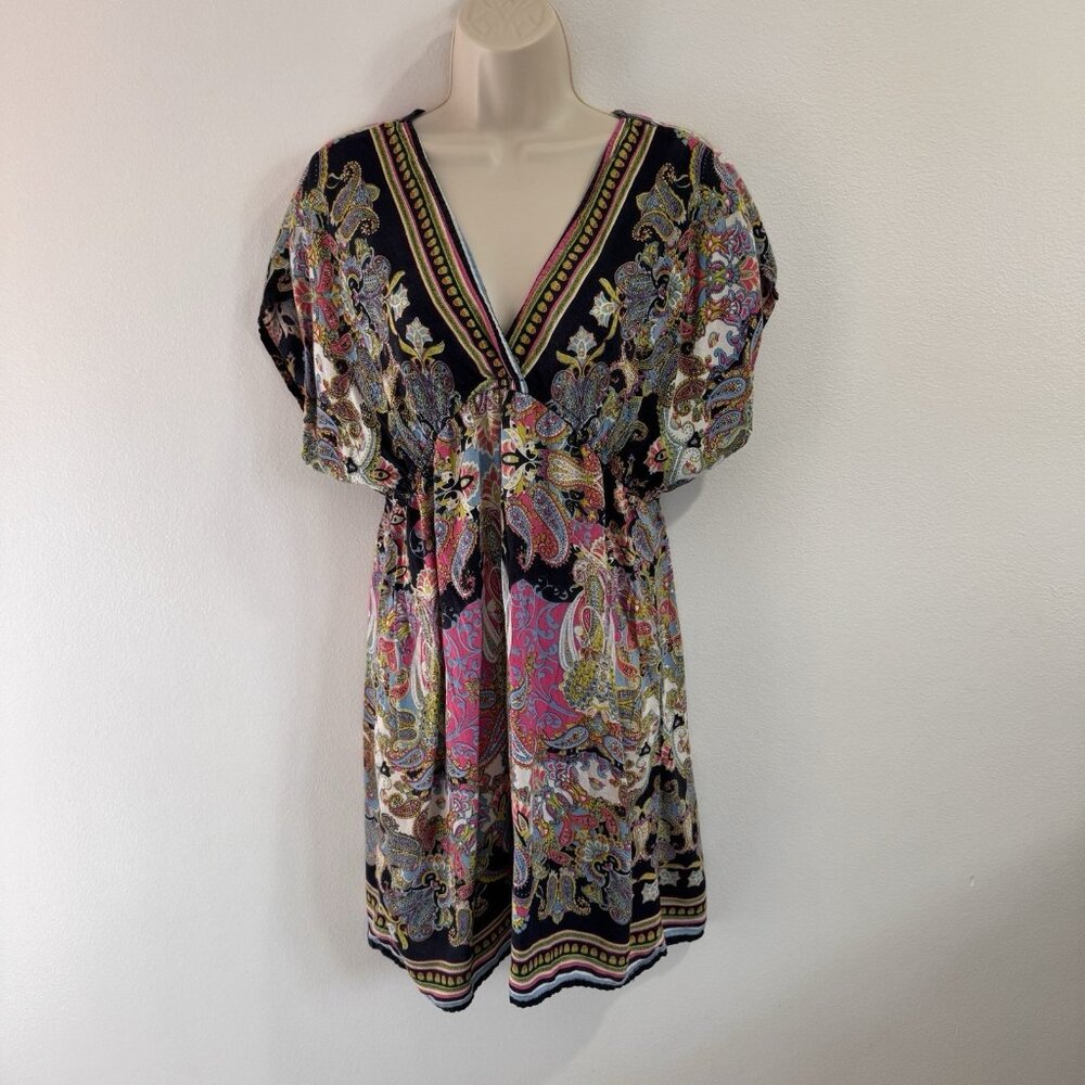 Vintage 90s Y2K Myth NYC Shirt Dress M Kimono Psychedelic Floral Paisley Fairy